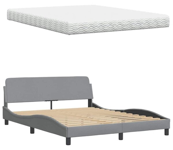 Krevet s madracem svjetlosiva 160x200 cm tkanina - Siva / 160 x 200 cm