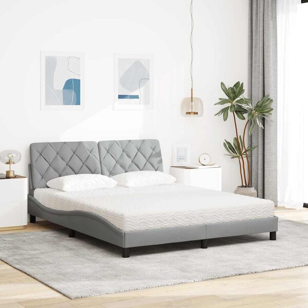 Krevet s madracem svjetlosiva 160x200 cm tkanina - Siva / 160 x 200 cm