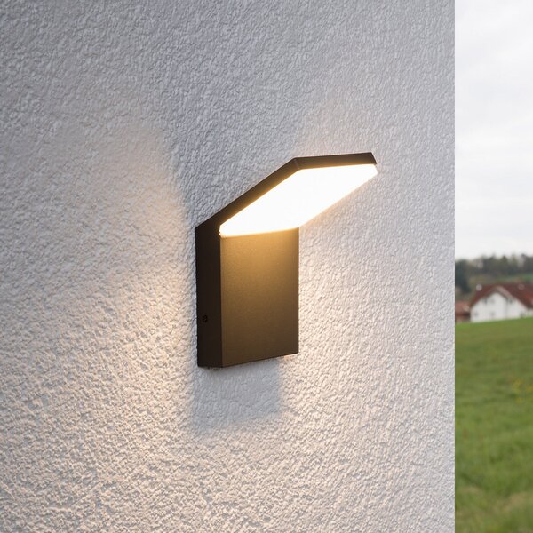 Lucande LED vanjska zidna svjetiljka Nevio, 17 cm, antracit, aluminij, Crno, Metal