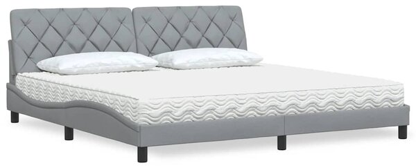 Krevet s madracem svjetlosivi 200 x 200 cm od tkanine - Siva / 200 x 200 cm