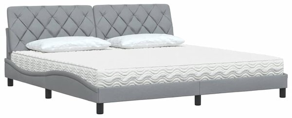 Krevet s madracem svjetlosivi 200 x 200 cm od tkanine - Siva / 200 x 200 cm