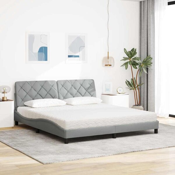 Krevet s madracem svjetlosivi 180x200 cm od tkanine - Siva / 180 x 200 cm