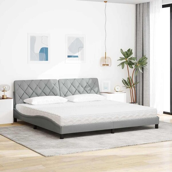 Krevet s madracem svjetlosivi 200 x 200 cm od tkanine - Siva / 200 x 200 cm