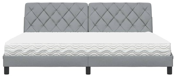 Krevet s madracem svjetlosivi 200 x 200 cm od tkanine - Siva / 200 x 200 cm