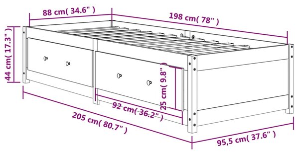 Dnevni krevet bez madraca voštano smeđi 90 x 200 cm od borovine - Smeđa / 90 x 200 cm