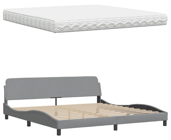 Krevet s madracem svjetlosivi 200 x 200 cm od tkanine - Siva / 200 x 200 cm