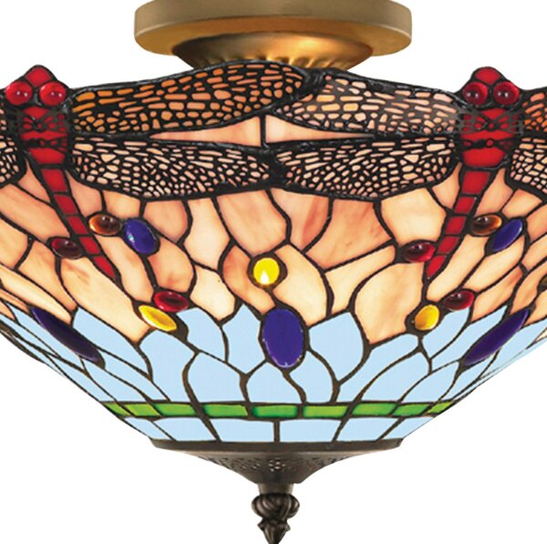 Searchlight Dragonfly stropna svjetiljka u Tiffany stilu, prigušiva, Višebojno, Dnevni boravak/blagovaonica, Staklo