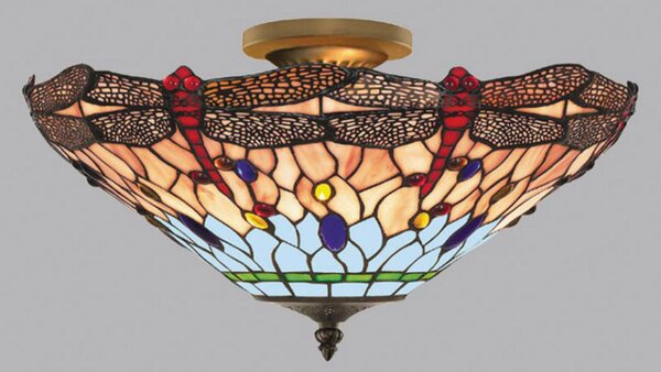 Searchlight Dragonfly stropna svjetiljka u Tiffany stilu, prigušiva, Višebojno, Dnevni boravak/blagovaonica, Staklo