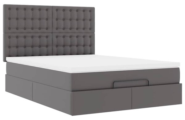 Otomanski okvir kreveta s madracem sivi 140x200cm umjetna koža - Siva / 140 x 200 cm
