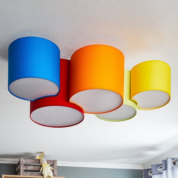 TK Lighting Stropna svjetiljka Mona, pet žarulja, višebojna, prigušiva, Višebojno, spavaća soba, Tkanina / tekstil