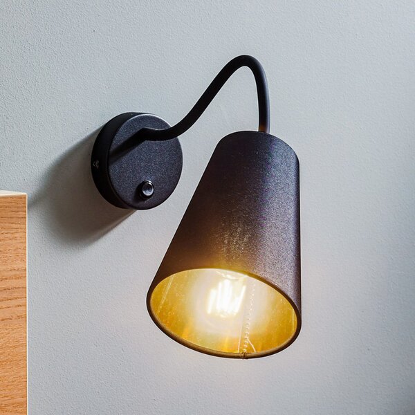 TK Lighting Žičana zidna svjetiljka, crna/zlatna, Crno, Dnevni boravak/blagovaonica, Tkanina / tekstil