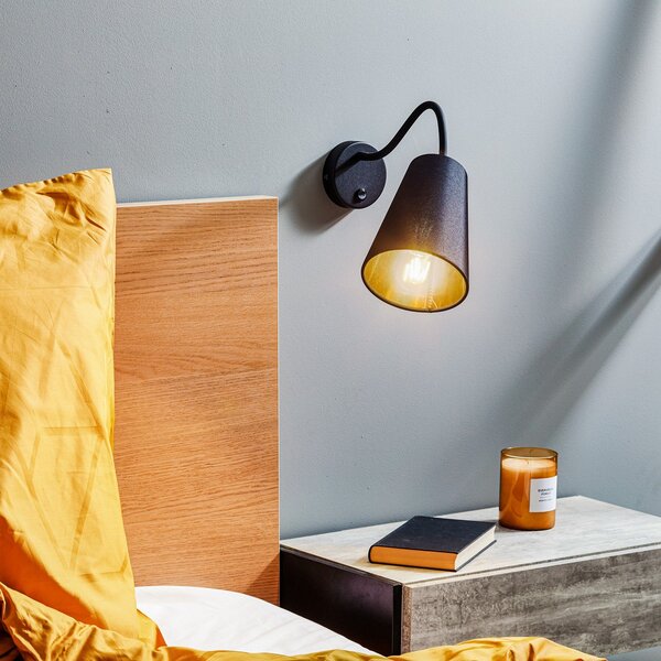 TK Lighting Žičana zidna svjetiljka, crna/zlatna, Crno, Dnevni boravak/blagovaonica, Tkanina / tekstil
