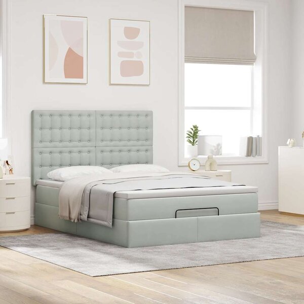 Otomanski krevet s madracima svijetlosivi 140x190 cm baršunasti - Siva / 140 x 190 cm