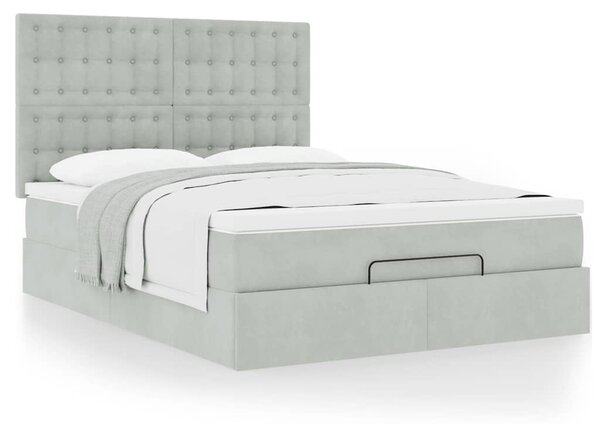 Otomanski krevet s madracima svijetlosivi 140x190 cm baršunasti - Siva / 140 x 190 cm
