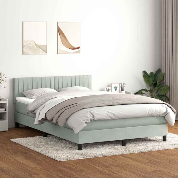 Krevet s oprugama i madracem svjetlosivi 160x210 cm baršunasti - Siva / 160 x 210 cm