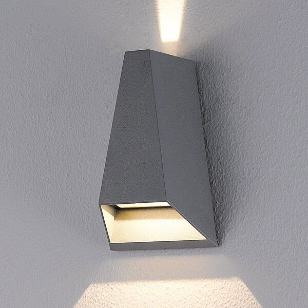 Lucande LED vanjska zidna svjetiljka Jendrik, visina 17 cm, antracit, Crno, Metal