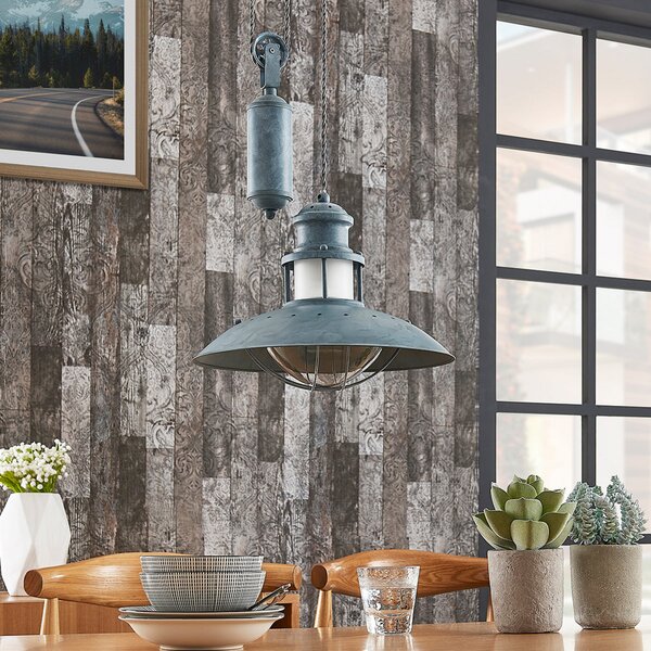 Lindby Louisanne viseća lampa, podesiva, sivo-zelena, metalna, prigušiva, Sivo, Kuhinja, Metal