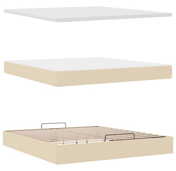 Otomanski krevet s madracem i LED krem 160x200cm tkanine - Krema / 160 x 200 cm
