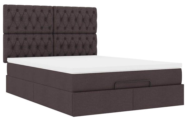 Otomanski krevet s madracem i LED tamnosmeđi 140x190 cm tkanine - Siva / 140 x 190 cm