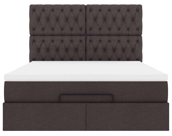 Otomanski krevet s madracem i LED tamnosmeđi 140x190 cm tkanine - Siva / 140 x 190 cm