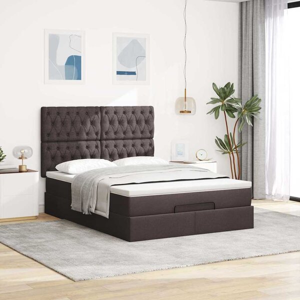 Otomanski krevet s madracem i LED tamnosmeđi 140x190 cm tkanine - Siva / 140 x 190 cm