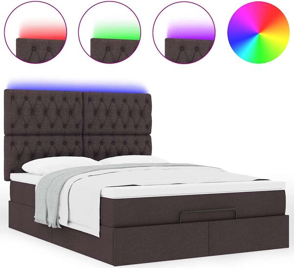 Otomanski krevet s madracem i LED tamnosmeđi 140x190 cm tkanine - Siva / 140 x 190 cm