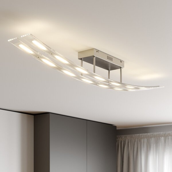 Lindby LED stropna svjetiljka Jarda, staklo, duljina 134 cm, prigušljiva, prigušiva, Providna, Dnevni boravak/blagovaonica, Staklo
