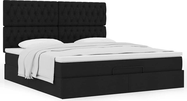 Otomanski krevet s madracem crni 160x200cm od tkanine - Crna / 160 x 200 cm
