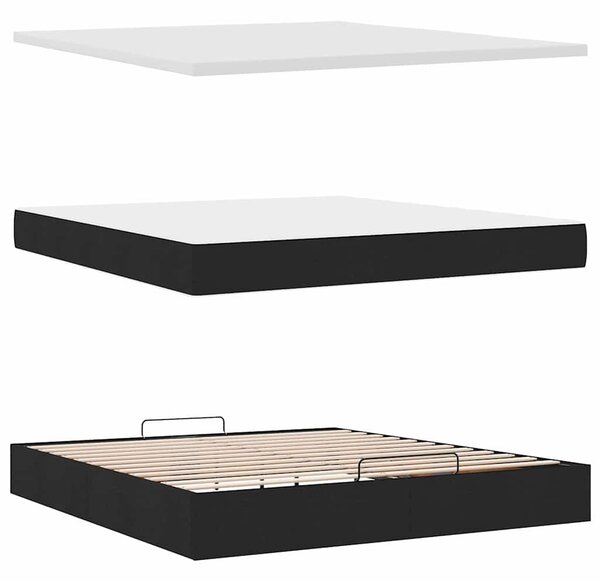 Otomanski krevet s madracem crni 160x200cm od tkanine - Crna / 160 x 200 cm