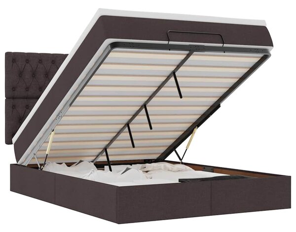 Otomanski krevet s madracem i LED tamnosmeđi 140x190 cm tkanine - Siva / 140 x 190 cm