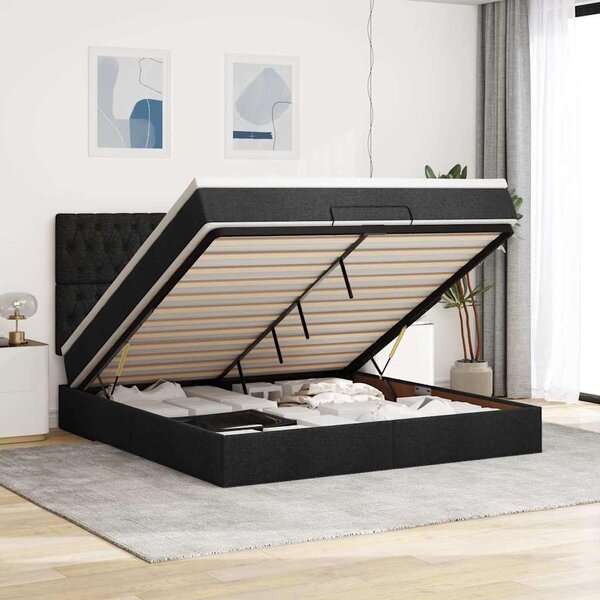 Otomanski krevet s madracem crni 160x200cm od tkanine - Crna / 160 x 200 cm