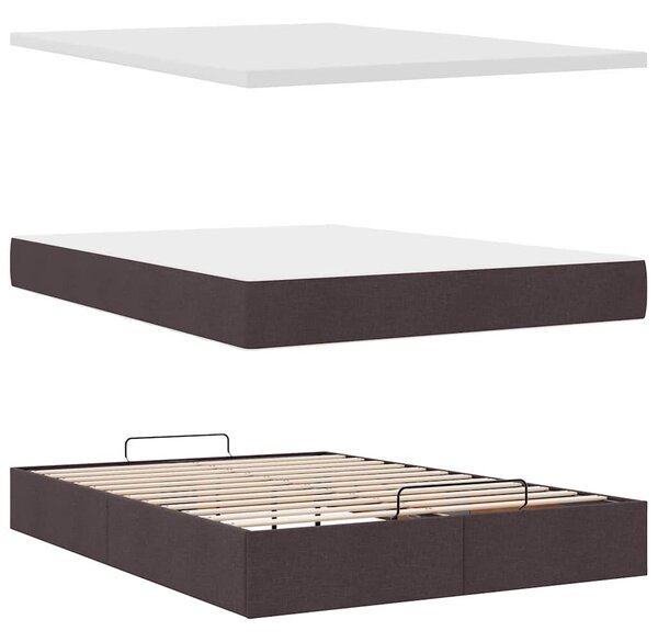 Otomanski krevet s madracem i LED tamnosmeđi 140x190 cm tkanine - Siva / 140 x 190 cm