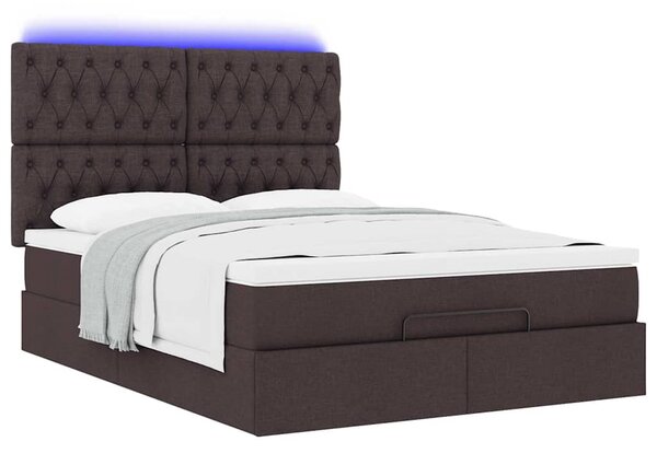 Otomanski krevet s madracem i LED tamnosmeđi 140x190 cm tkanine - Siva / 140 x 190 cm