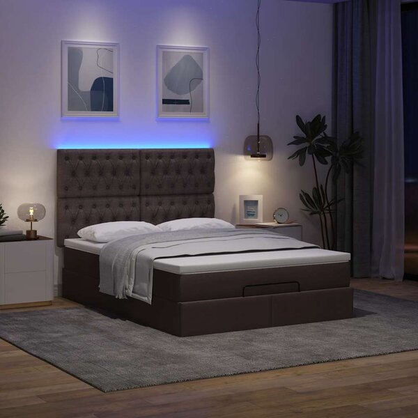 Otomanski krevet s madracem i LED tamnosmeđi 140x190 cm tkanine - Siva / 140 x 190 cm