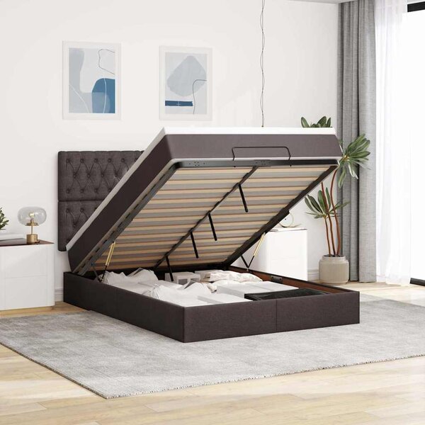 Otomanski krevet s madracem i LED tamnosmeđi 140x190 cm tkanine - Siva / 140 x 190 cm