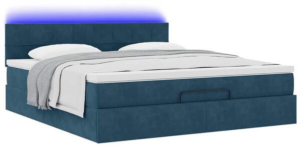 Otomanski krevet s madracem&LED tamnoplavi 160x200cm baršunasti - Plava / 160 x 200 cm