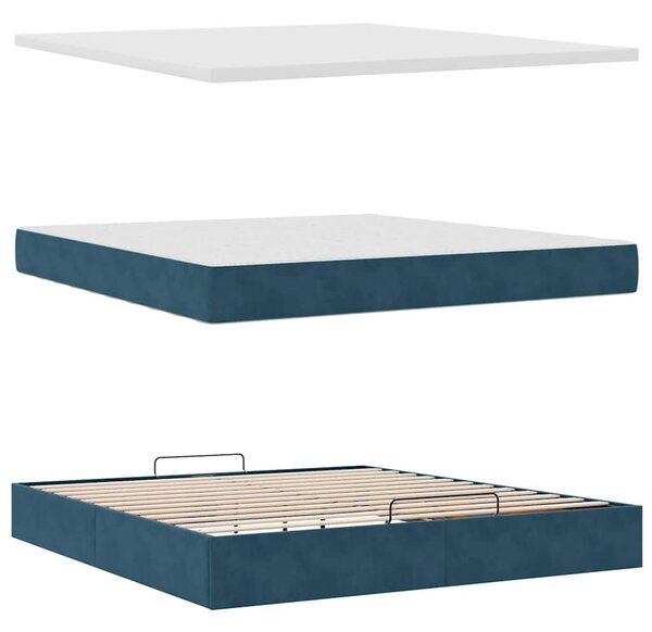 Otomanski krevet s madracem&LED tamnoplavi 160x200cm baršunasti - Plava / 160 x 200 cm