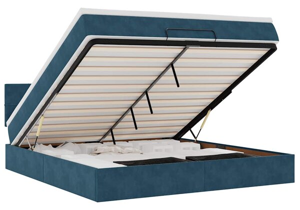 Otomanski krevet s madracem&LED tamnoplavi 160x200cm baršunasti - Plava / 160 x 200 cm