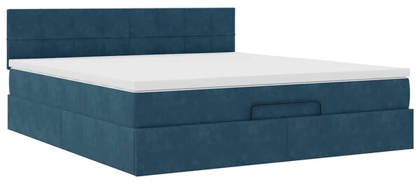 Otomanski krevet s madracem&LED tamnoplavi 160x200cm baršunasti - Plava / 160 x 200 cm