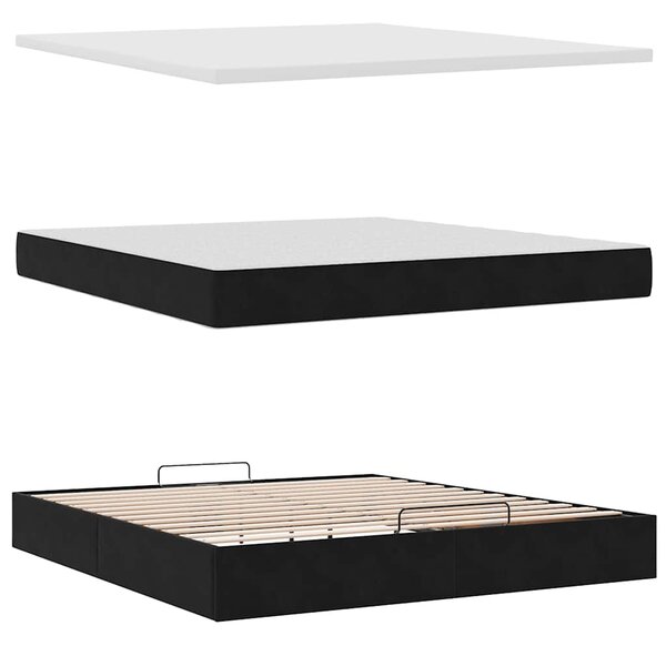 Otomanski krevet s madracem crni 160x200 cm baršunasti - Crna / 160 x 200 cm