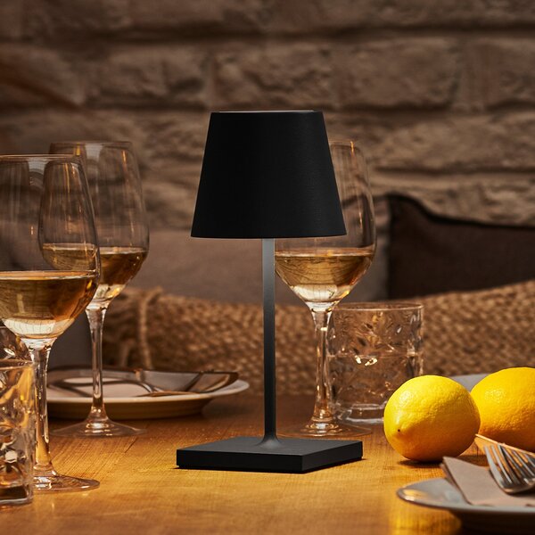 Sigor LED baterijska stolna lampa Nuindie mini, USB-C, crna, IP54, dimm., prigušiva, Crno, Dnevni boravak/blagovaonica, Aluminij
