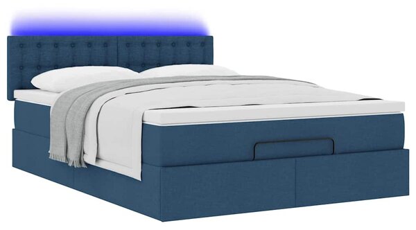Otomanski krevet s madracem i LED plavi 140x190 cm tkanine - Plava / 140 x 190 cm