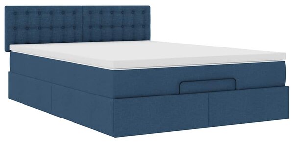 Otomanski krevet s madracem i LED plavi 140x190 cm tkanine - Plava / 140 x 190 cm