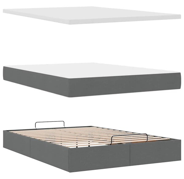 Otomanski krevet s madracem i LED tamnosivi 140x190 cm tkanine - Siva / 140 x 190 cm