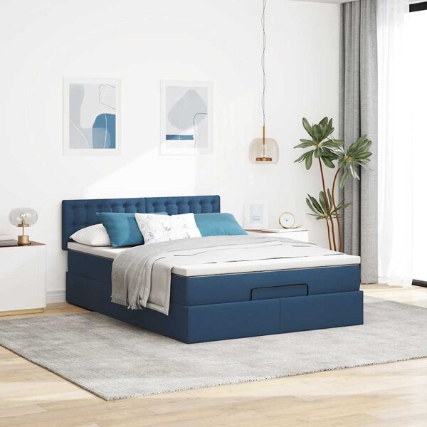 Otomanski krevet s madracem i LED plavi 140x190 cm tkanine - Plava / 140 x 190 cm