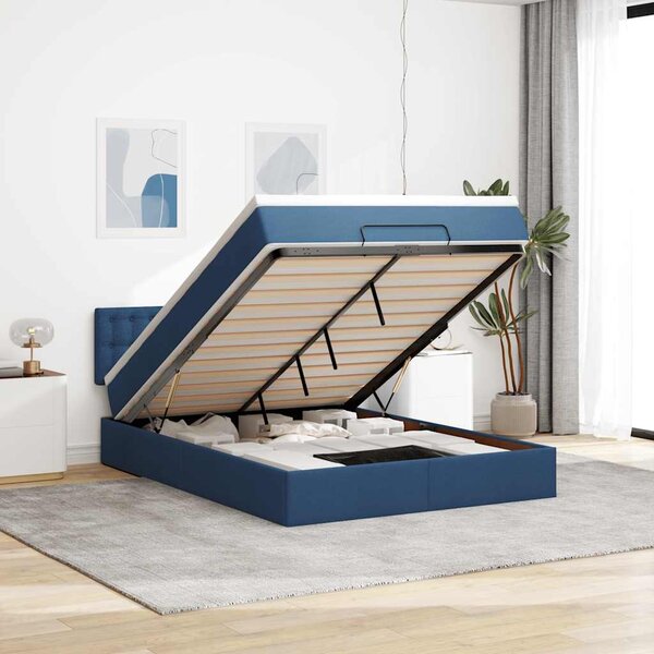 Otomanski krevet s madracem i LED plavi 140x190 cm tkanine - Plava / 140 x 190 cm