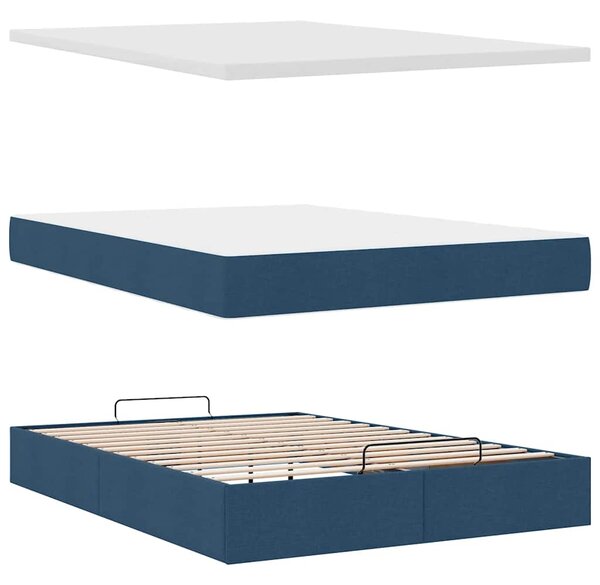 Otomanski krevet s madracem i LED plavi 140x190 cm tkanine - Plava / 140 x 190 cm