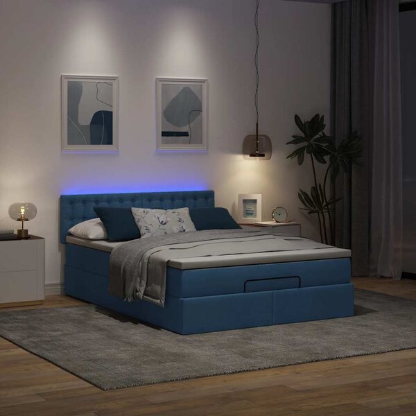 Otomanski krevet s madracem i LED plavi 140x190 cm tkanine - Plava / 140 x 190 cm