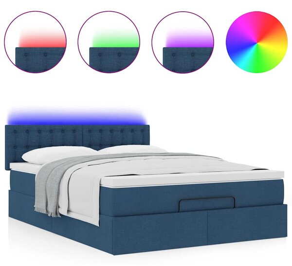Otomanski krevet s madracem i LED plavi 140x190 cm tkanine - Plava / 140 x 190 cm