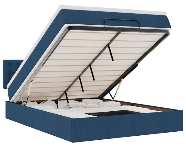 Otomanski krevet s madracem i LED plavi 140x190 cm tkanine - Plava / 140 x 190 cm